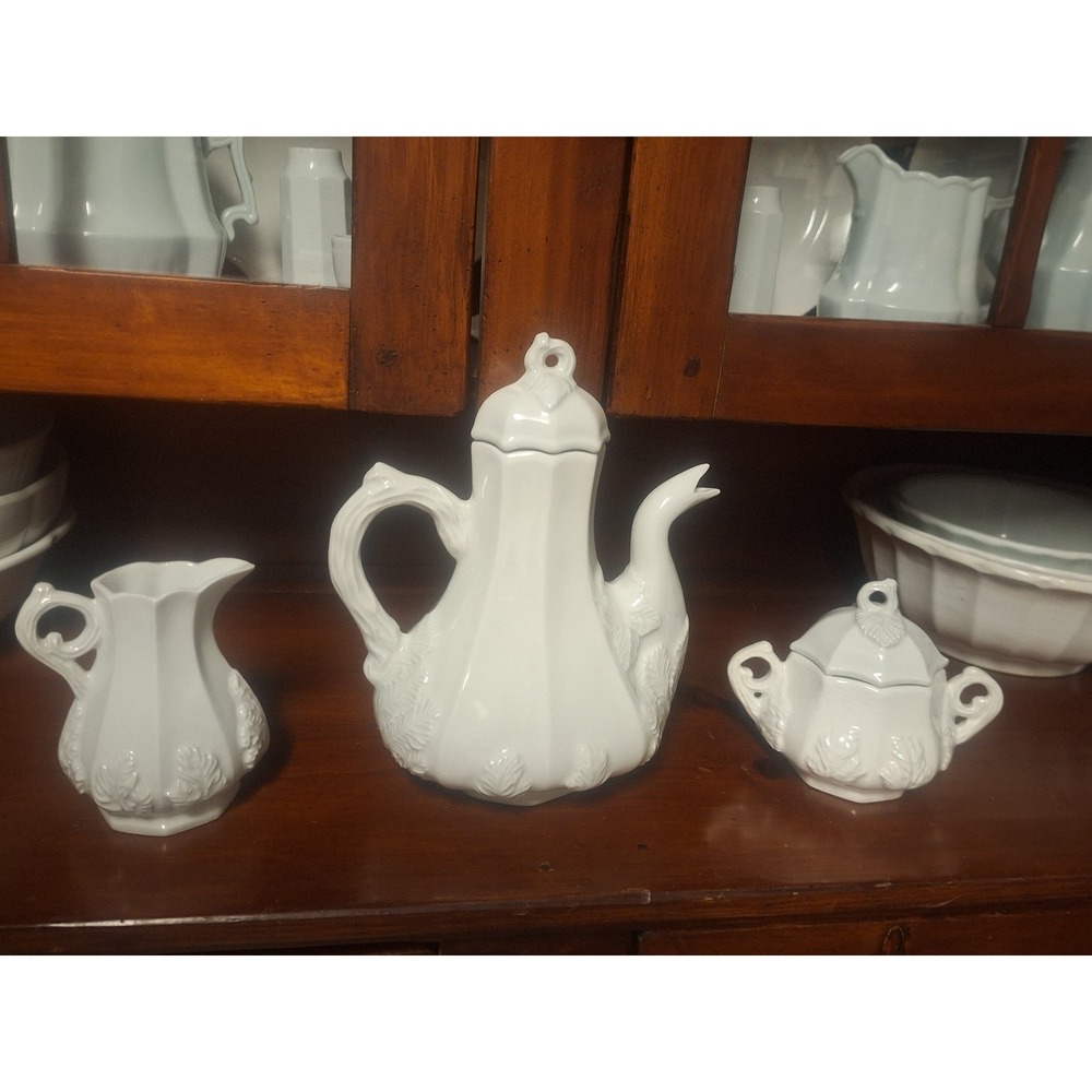 Vintage Red Cliff Ironstone teapot and creamer and sugar bowl